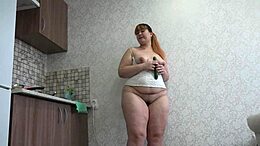 Close up of amateur BBW with big booty and hairy puss getting fucked in dogstyle