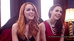 Porno scene with a redheaded lady and milf in underwear