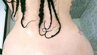 She helps him finish quickly in the bathroom