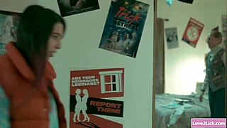 busty babe hangs out with two teen lesbians