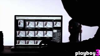 Huge boobs model Crystal McCahill poses in photo session then stripteases