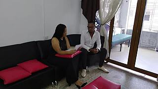 company partner visits widow milf bent over in missionary interracial homemade sex ends with cum on big tits