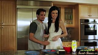 stunning stepmom engages in roleplay in the kitchen with her partner