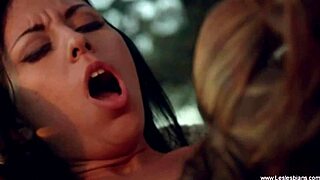 Erotic lesbian girlfriends kiss and masturbate with toys