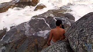 Brazilian milf girlfriend with monster cock on beach