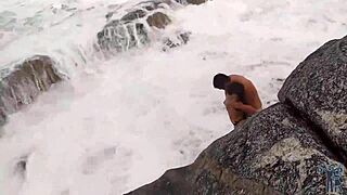 Brazilian milf girlfriend with monster cock on beach