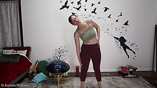 Yoga lesson with clothed milf instructor on big ass poses