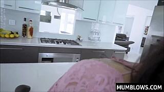 stepmom assists stepson with an unexpected erection during cleanup