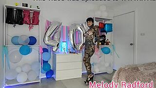 melody radford tries on black skirt and micro bikini