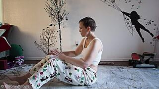Yoga Lesson With Shaved Pussy And Small Tits Femdom.