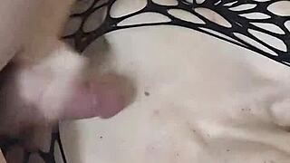 Filling the fishnet with cum from big cock POV