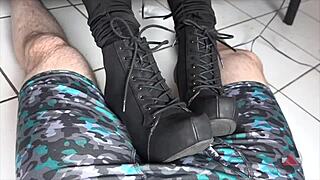 Resting Her Boots On My Cock And Balls