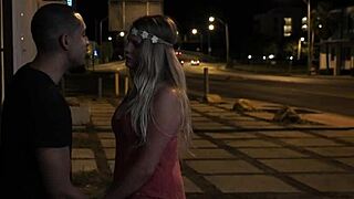 Dominated outdoors: A teen lorded over a mature woman