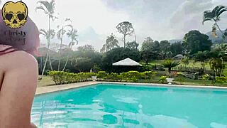 Big cock is sucked in the swimming pool by a hot slut