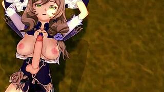 Genshin impact lisa performs blowjob and titjob leading to cumshot in hentai style