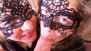 Two middle-aged ladies sex a man in a private video