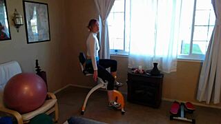 Russian MILF gets nipple slip ups in cardio workout