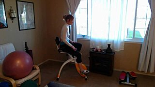 Friday Cardio with Russian Redhead MILF on Stationary Bike Workout