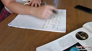 Tutor British milf with big boobs gets student to do sex