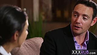 petite trinity st clair rides huge shaft after steamy massage session