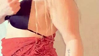 Conversational-Neutral Hot Blonde Dances Seductively in Crotchless Panties