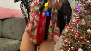 Mature Latina Anna Maria in festive red lingerie