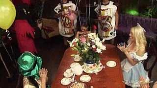 Gorgeous chicks have fun with guys in group setting