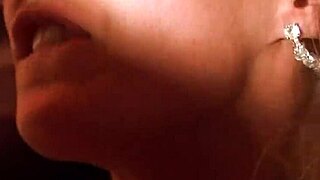 busty blonde milf masturbates with big dildo then shares two cocks with brunette babe for facial