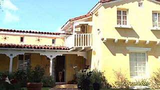 Ellena Woods and Megan Sage share first lesbian kiss with pussy licking and ass play