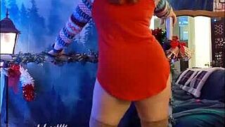 Erotic dance performance of cosplaying reindeer milf