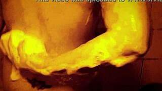 Watch her tease wet tits in slow shower? Horny nipples get massaged close up