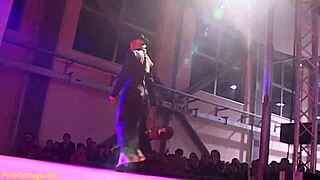 flexible lesbian milfs strip in public scandal