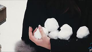 We had hot sex after playing in the cold snow, licking and blowing