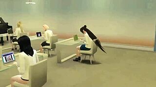 Mature anime student bangs big tits and assfucking in a threesome