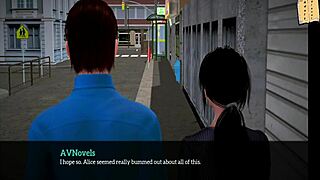 A cartoon adult visual novel with a mature redhead’s new family