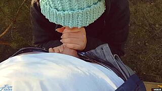 Cum drips on panties. Hot milf pulls them up after outdoor creampie!