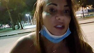 Planned beach gangbang turns into solo dogging with big ass milf in doggystyle, look at the contrast!