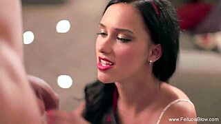 Erotic redhead milf gives super blowjob and handjob to mature couple in amateurs scene. She teases with her curvy body.