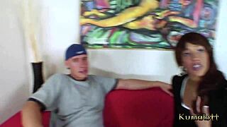 kumalott ebony milf fucks the cute male babysitter.