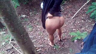 naughty couple fucks outdoors in the woods interracial