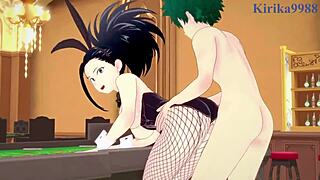 A bunny girl is raping Mina Ashido, Momo Yaoyorozu and Izuku Midoriya with hentai sex