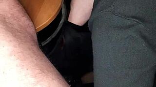 Redhead gives a deepthroat blowjob to a big cock