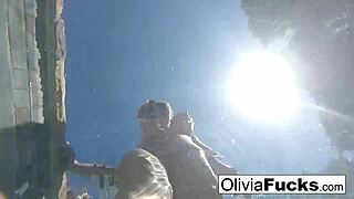 Olivia enjoys the summer in the pool and gets naked