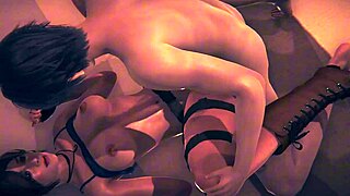 Lara Croft's sexy scene before a mission in 3D cartoon