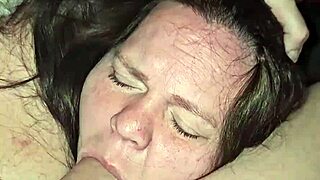 milf sucking cock while playing with her tits deep throat