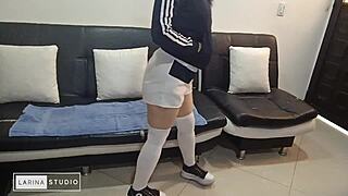 in long stockings and shorts to show my big butt