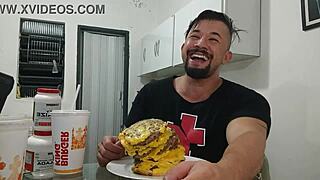 Mature beauty enjoys a large Burger King meal from X videos
