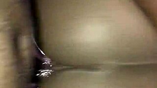 Ebony lover cums from big cock.