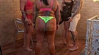 Double penetration action with hot Latina couples
