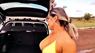 Stepmom's secret pleasure: Anal sex in the car outdoors